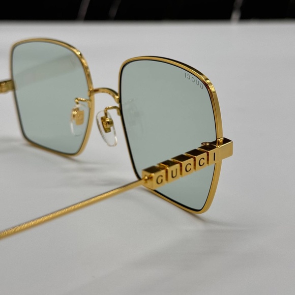NEW GG1434S 003 GUCCI GOLD GREEN SQUARE METAL WOMEN GUCCI SUNGLASSES - Picture 8 of 13